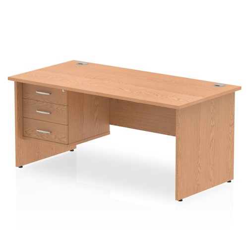 Impulse 1600 Rectangle Panel End Leg Desk OAK 1 x 3 Drawer Fixed Ped