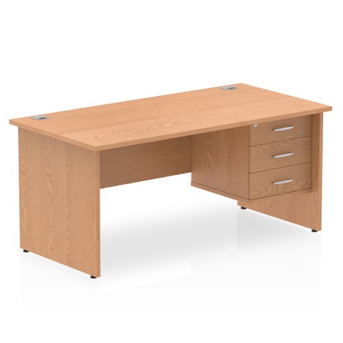 Impulse 1600 x 800mm Straight Office Desk Oak Top Panel End Leg Workstation 1 x 3 Drawer Fixed Pedestal