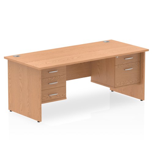 Impulse 1800 x 800mm Straight Office Desk Oak Top Panel End Leg Workstation 1 x 2 Drawer 1 x 3 Drawer Fixed Pedestal