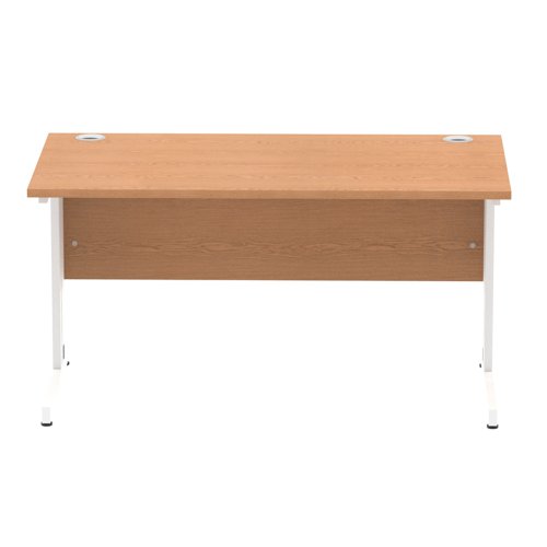 Impulse 1400 x 800mm Straight Desk Oak Top White Cable Managed Leg MI002724