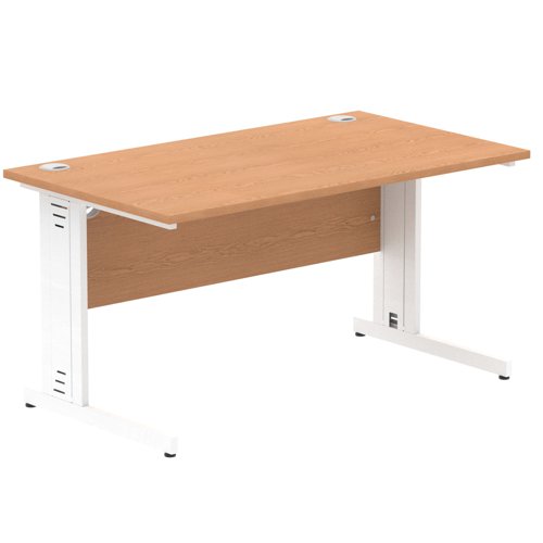 Impulse 1400 x 800mm Straight Desk Oak Top White Cable Managed Leg MI002724