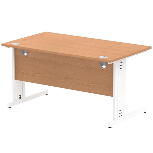 Impulse 1400 x 800mm Straight Desk Oak Top White Cable Managed Leg MI002724