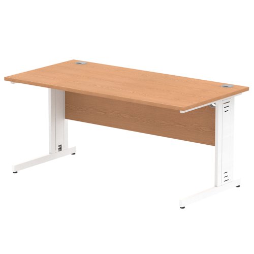 Impulse 1600 x 800mm Straight Office Desk Oak Top White Cable Managed Leg