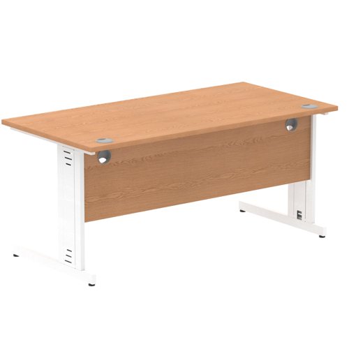 Impulse 1600 x 800mm Straight Office Desk Oak Top White Cable Managed Leg