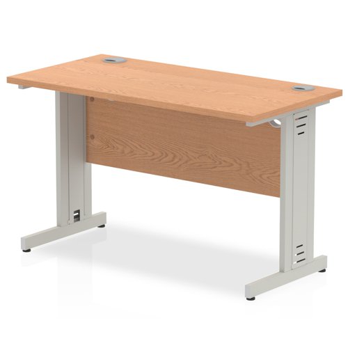 Impulse 1200 x 600mm Straight Office Desk Oak Top Silver Cable Managed Leg