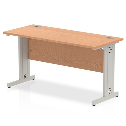 Impulse 1400 x 600mm Straight Office Desk Oak Top Silver Cable Managed Leg