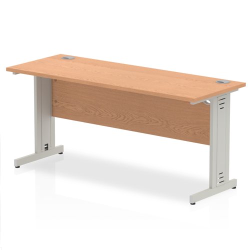 Impulse 1600 x 600mm Straight Desk Oak Top Silver Cable Managed Leg MI002730