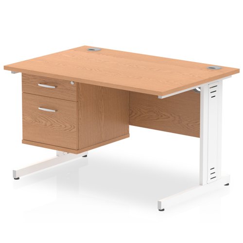 Impulse 1200 x 800mm Straight Office Desk Oak Top White Cable Managed Leg Workstation 1 x 2 Drawer Fixed Pedestal
