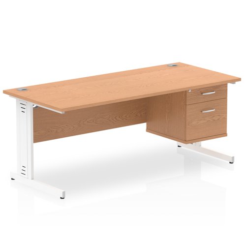 Impulse 1800 x 800mm Straight Office Desk Oak Top White Cable Managed Leg Workstation 1 x 2 Drawer Fixed Pedestal