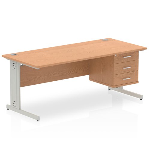 Impulse 1800 x 800mm Straight Office Desk Oak Top Silver Cable Managed Leg Workstation 1 x 3 Drawer Fixed Pedestal