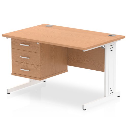 Impulse 1200 x 800mm Straight Office Desk Oak Top White Cable Managed Leg Workstation 1 x 3 Drawer Fixed Pedestal