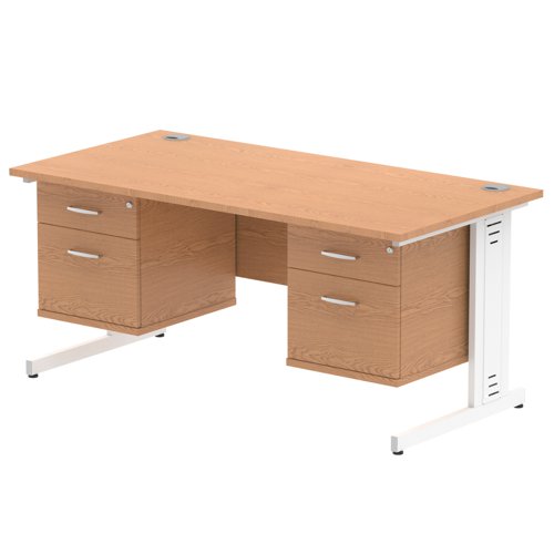 Impulse 1600 x 800mm Straight Office Desk Oak Top White Cable Managed Leg Workstation 2 x 2 Drawer Fixed Pedestal