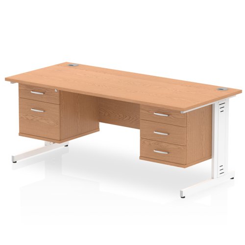 Impulse 1600 x 800mm Straight Office Desk Oak Top White Cable Managed Leg Workstation 1 x 2 Drawer 1 x 3 Drawer Fixed Pedestal