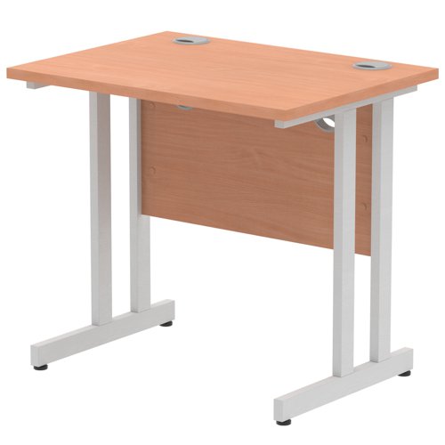 Impulse 800 x 600mm Straight Office Desk Beech Top Silver Cantilever Leg