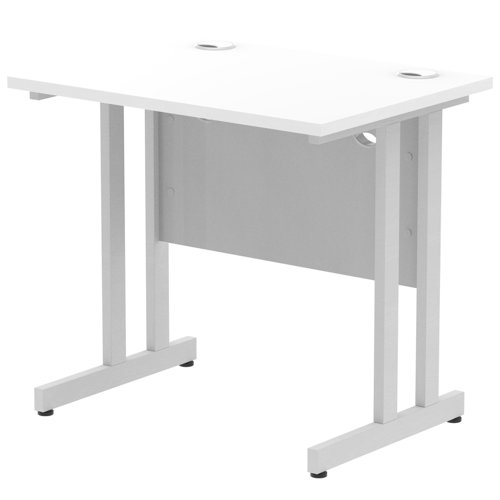 Impulse 800 x 600mm Straight Office Desk White Top Silver Cantilever Leg