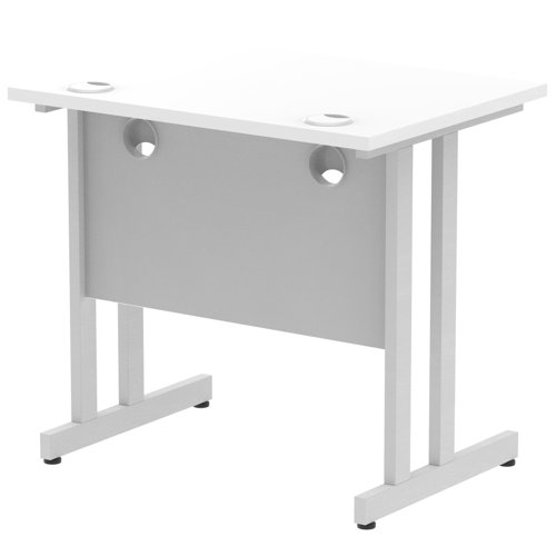 Impulse 800 x 600mm Straight Desk White Top Silver Cantilever Leg MI002894