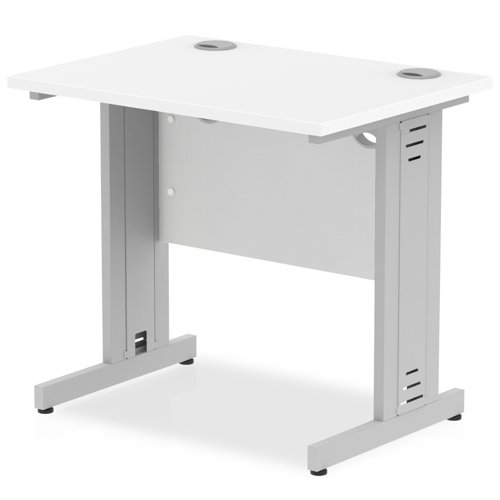 Impulse 800 x 600mm Straight Office Desk White Top Silver Cable Managed Leg