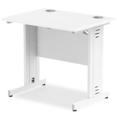 Impulse 800 x 600mm Straight Office Desk White Top White Cable Managed Leg