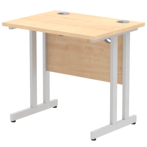 Impulse 800 x 600mm Straight Office Desk Maple Top Silver Cantilever Leg