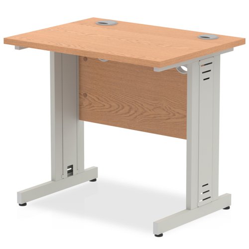 Impulse 800 x 600mm Straight Office Desk Oak Top Silver Cable Managed Leg