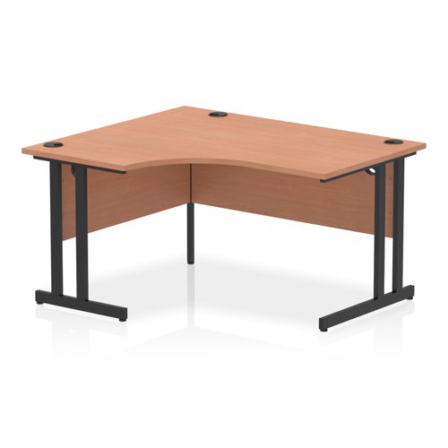 Dynamic Impulse W1400 x D1200/800 x H730mm Left Hand Crescent Desk With Cable Management Ports Cantilever Leg Beech Finish Black Frame - MI003197