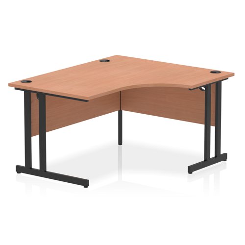 Dynamic Impulse W1400 x D800/1200 x H730mm Right Hand Crescent Desk With Cable Management Ports Cantilever Leg Beech Finish Black Frame - MI003201