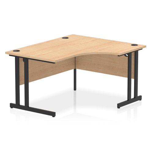 Dynamic Impulse W1400 x D800/1200 x H730mm Right Hand Crescent Desk With Cable Management Ports Cantilever Leg Maple FInish Black Frame - MI003231