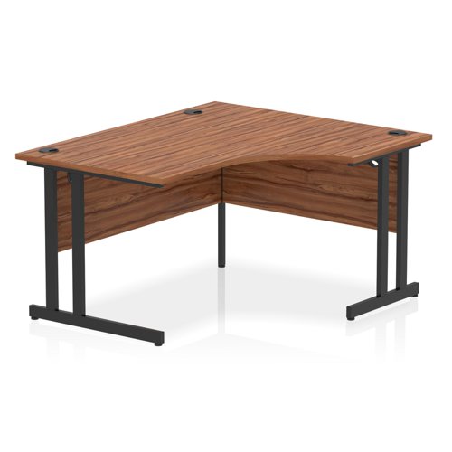 Dynamic Impulse W1400 x D800/1200 x H730mm Right Hand Crescent Desk With Cable Management Ports Cantilever Leg Walnut Finish Black Frame - MI003261