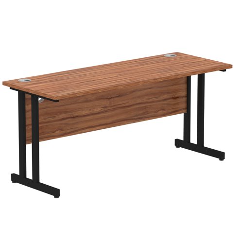 Impulse 1600 x 600mm Straight Desk Walnut Top Black Cantilever Leg MI003271