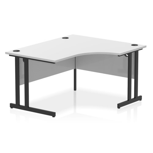 Dynamic Impulse W1400 x D800/1200 x H730mm Right Hand Crescent Desk With Cable Management Ports Cantilever Leg White Finish Black Frame - MI003321