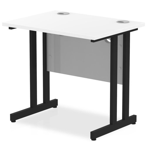Impulse 800 x 600mm Straight Office Desk White Top Black Cantilever Leg