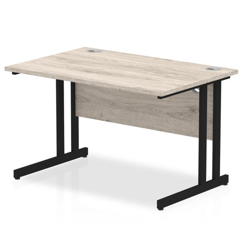 Impulse 1200 x 800mm Straight Office Desk Grey Oak Top Black Cantilever Leg