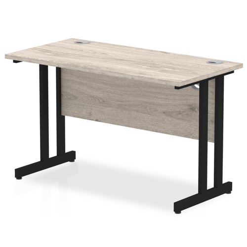 Impulse 1200 x 600mm Straight Office Desk Grey Oak Top Black Cantilever Leg