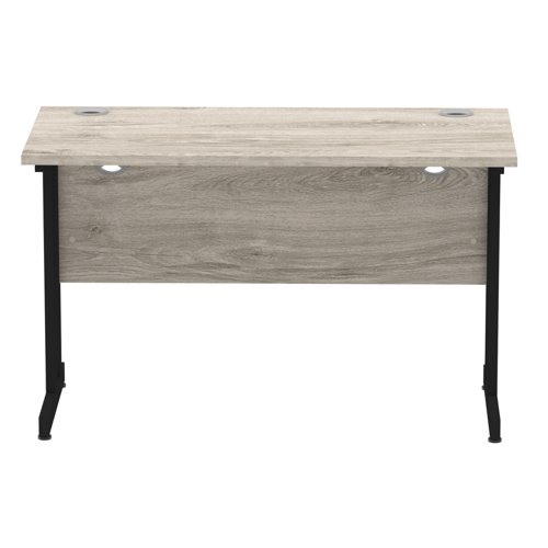 Impulse 1200 x 600mm Straight Office Desk Grey Oak Top Black Cantilever Leg