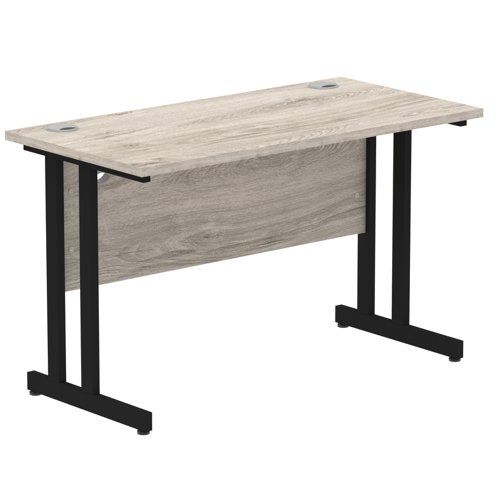 Impulse 1200 x 600mm Straight Office Desk Grey Oak Top Black Cantilever Leg