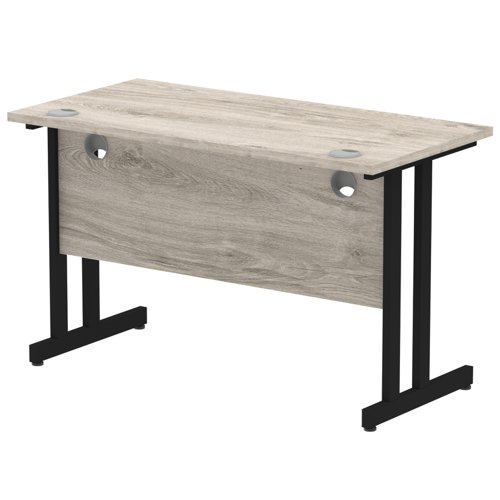 Impulse 1200 x 600mm Straight Office Desk Grey Oak Top Black Cantilever Leg