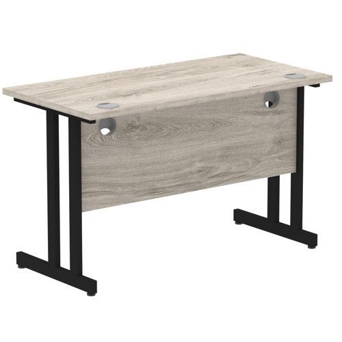 Impulse 1200 x 600mm Straight Desk Grey Oak Top Black Cantilever Leg MI003346