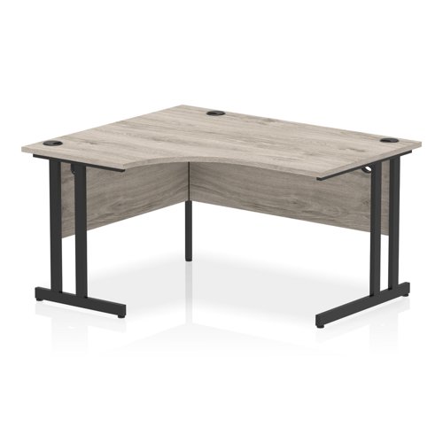 Impulse 1400mm Left Crescent Office Desk Grey Oak Top Black Cantilever Leg