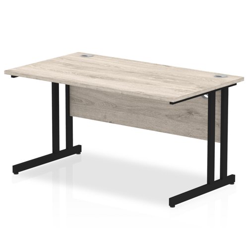 Impulse 1400 x 800mm Straight Desk Grey Oak Top Black Cantilever Leg