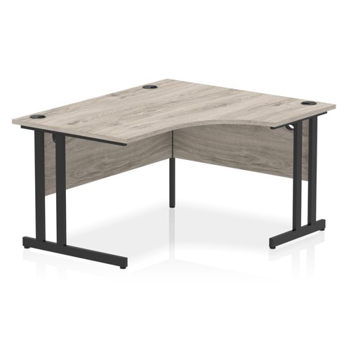 Impulse 1400mm Right Crescent Office Desk Grey Oak Top Black Cantilever Leg