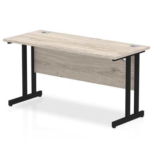 Impulse 1400 x 600mm Straight Office Desk Grey Oak Top Black Cantilever Leg