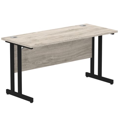 Impulse 1400 x 600mm Straight Office Desk Grey Oak Top Black Cantilever Leg Office Desks DS6196