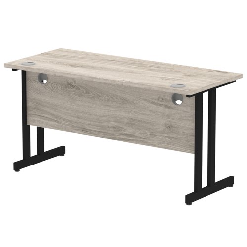 Impulse 1400 x 600mm Straight Office Desk Grey Oak Top Black Cantilever Leg Office Desks DS6196