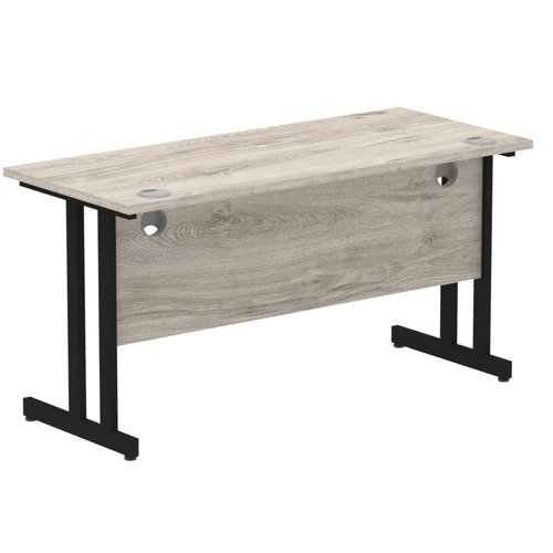 Impulse 1400 x 600mm Straight Office Desk Grey Oak Top Black Cantilever Leg Office Desks DS6196