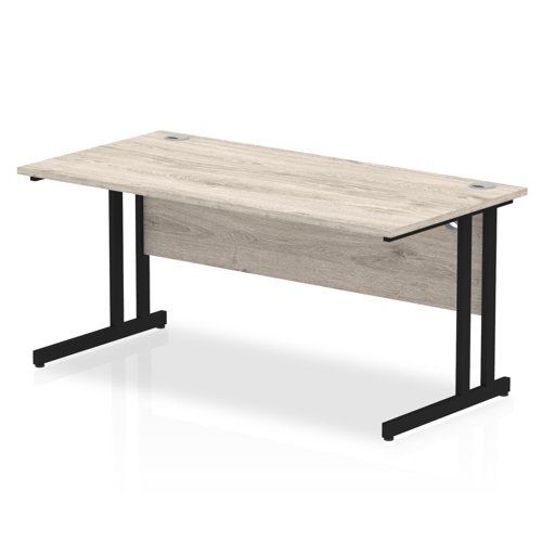 Impulse 1600 x 800mm Straight Office Desk Grey Oak Top Black Cantilever Leg