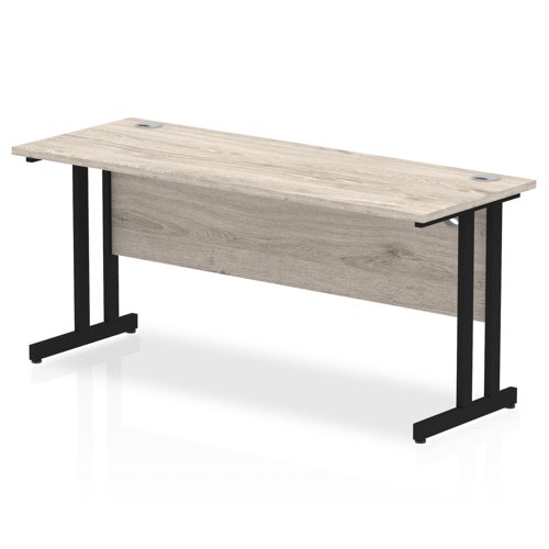 Impulse 1600 x 600mm Straight Office Desk Grey Oak Top Black Cantilever Leg