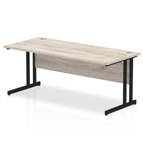 Impulse 1800 x 800mm Straight Office Desk Grey Oak Top Black Cantilever Leg
