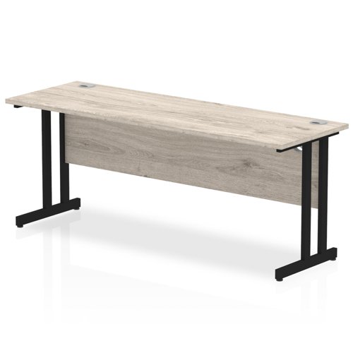 Impulse 1800 x 600mm Straight Office Desk Grey Oak Top Black Cantilever Leg