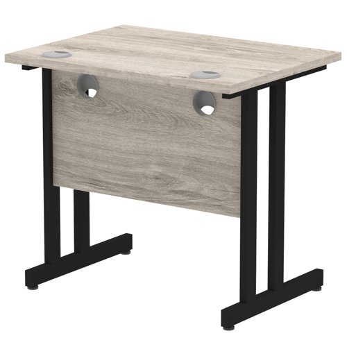 Impulse 800 x 600mm Straight Office Desk Grey Oak Top Black Cantilever Leg