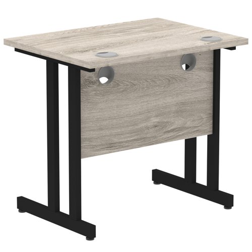 Impulse 800 x 600mm Straight Office Desk Grey Oak Top Black Cantilever Leg
